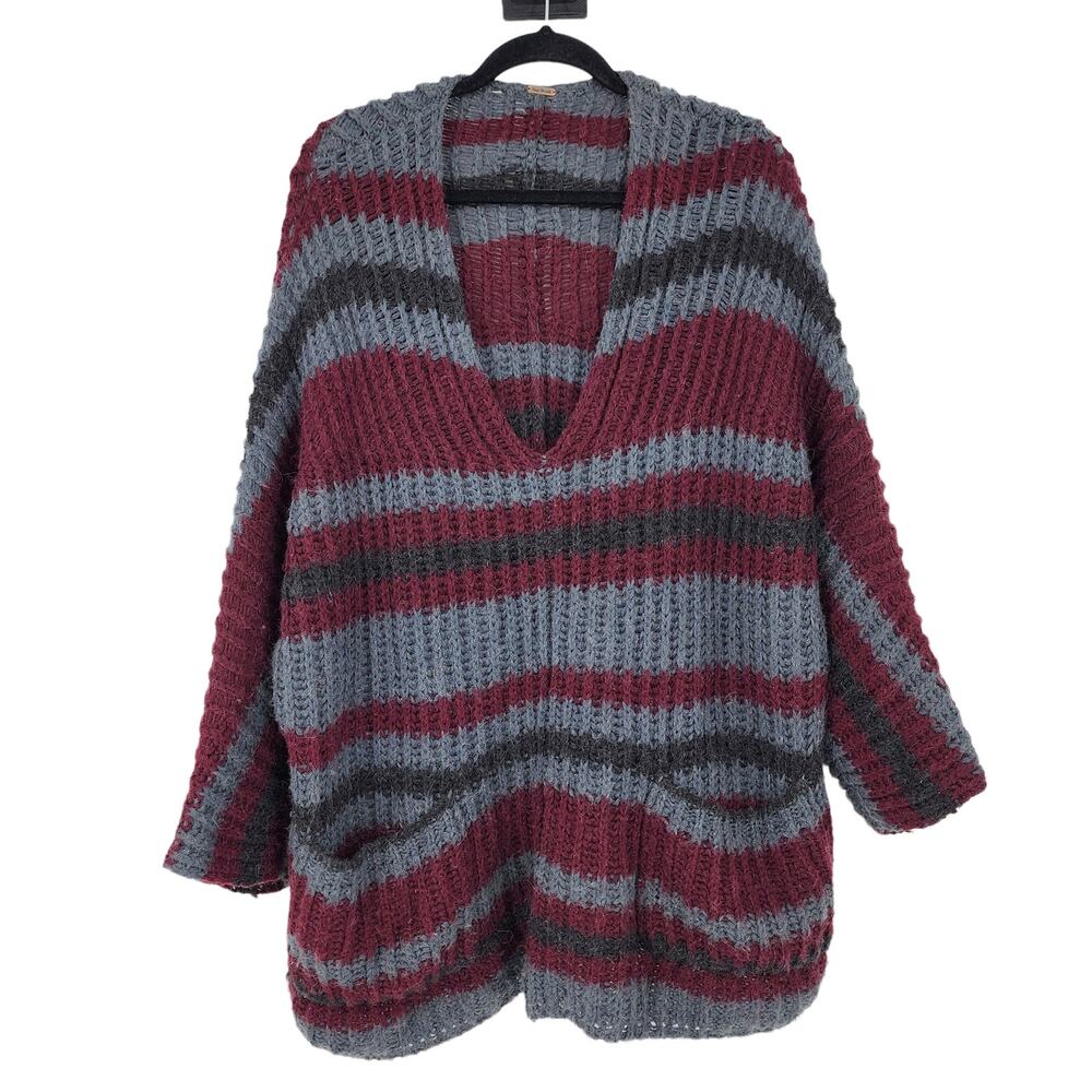 Free People Striped Knit Oversized Slouchy Sweater Pullover Size Medium